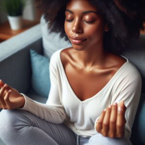 Yoga Philosophy Principles Therapy: Yoga therapy for mental health: Person meditating to reduce stress and anxiety, promoting inner peace and emotional well-being.