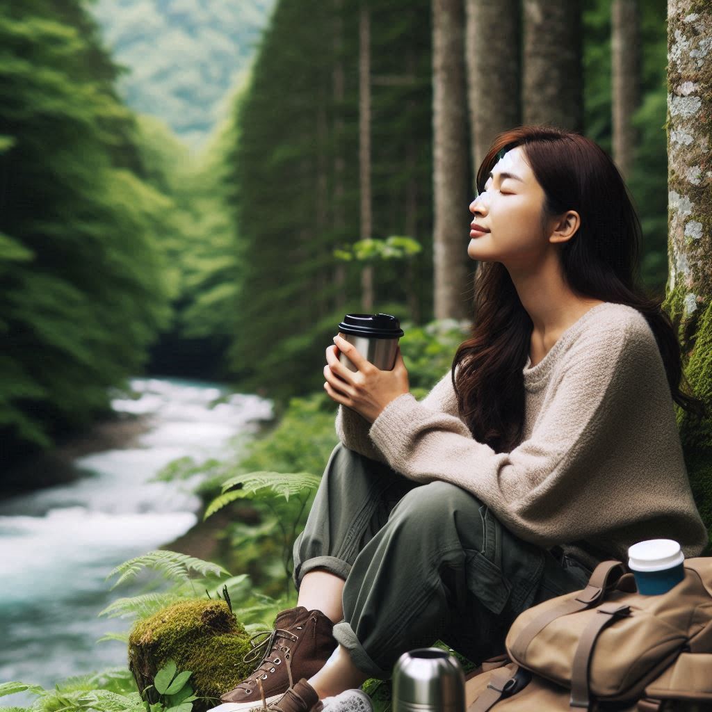 Dealing Work Related Stress: Taking Breaks for Mental Health. Employee relaxing outside to manage work stress.