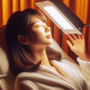 What Is Light Therapy For Depression: A person undergoing light therapy for depression, basking in the glow of a specialized light device, promoting mental wellness and alleviating symptoms.