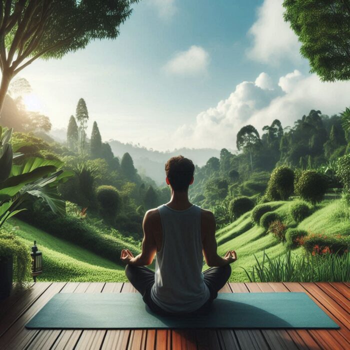 Benefits Yoga Daily Life: Reduce stress and anxiety with yoga. Person practices calming yoga meditation outdoors for stress relief with yoga.