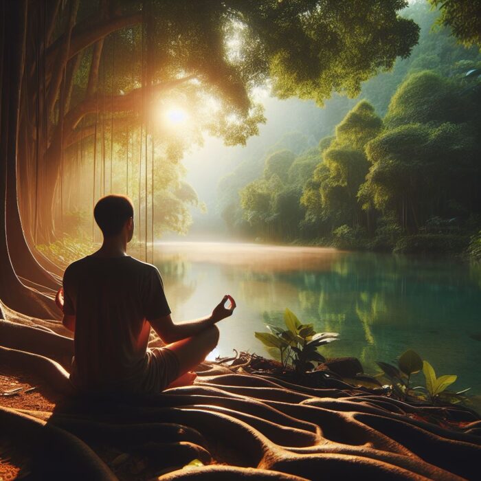 Introverted Vs Extroverted Thinking: Introspection and self-awareness for maximizing thinking preferences. Person practices mindfulness to gain insights into their dominant thinking style. (cognitive functions, thinking preferences, self-awareness)