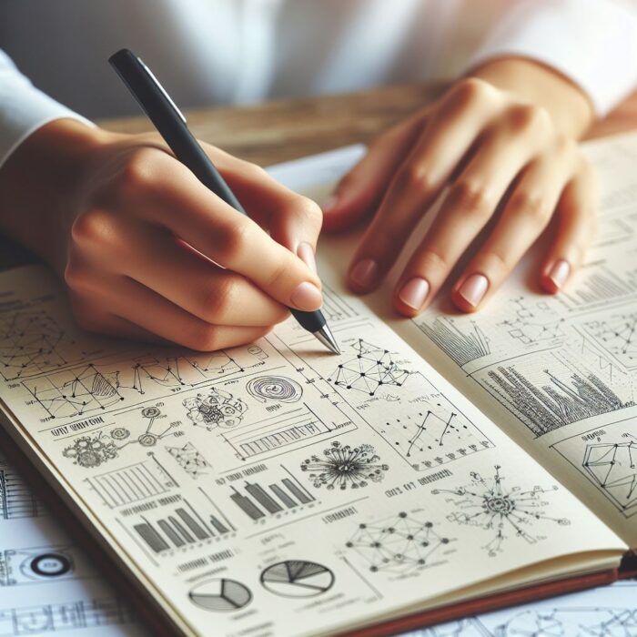 Introverted Vs Extroverted Thinking: Analyzing information and exploring ideas: A key characteristic of Introverted Thinking (Ti). Person analyzes complex concepts through detailed note-taking and visual representations. (introverted thinking, information analysis, problem-solving techniques)