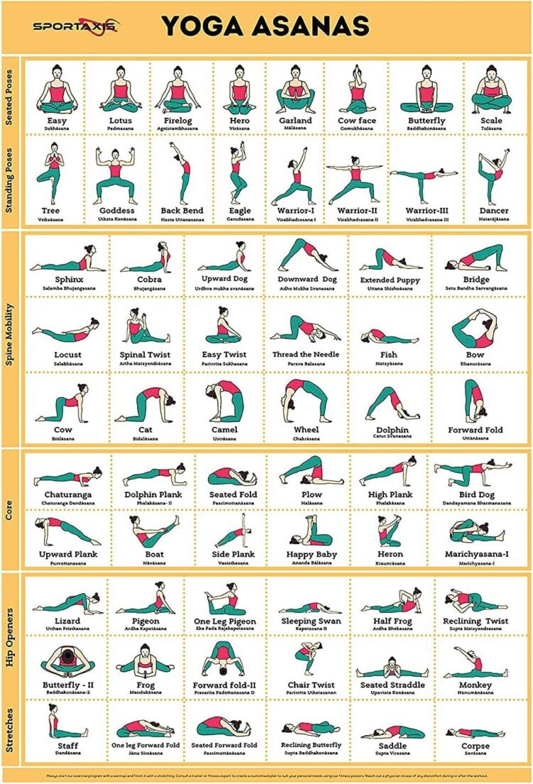 List Yoga Poses: Yoga Poses Chart Featuring A Collection Of Yoga Postures With Labeled Images, Providing A Simple Reference For New Practitioners To Understand And Follow Different Yoga Positions.