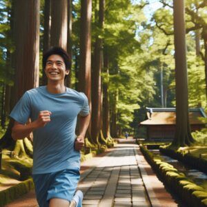 Exercising Benefits Mental Health: Running outdoors for a mood boost and stress relief.