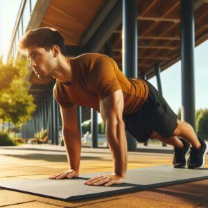 Free Hiit Workout Plan: Individual doing burpees outdoors for full-body conditioning.