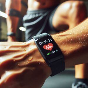 Free Hiit Workout Plan: Fitness tracker displaying elevated heart rate during high-intensity interval training.
