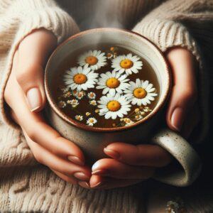 Natural Remedies Extreme Anxiety: Chamomile tea, a natural remedy with calming properties.