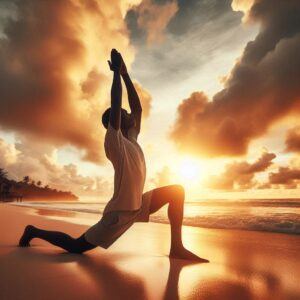 Good Coping Skills Stress: Practicing Yoga for Stress Relief on a Serene Beach