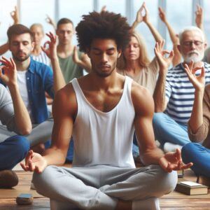 Meditation Techniques Anxiety Depression: Group meditation class promoting mental health and community support.