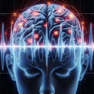 Hypnosis For Anxiety Attacks: A scientific illustration of brainwaves with highlighted areas indicating the relaxed and receptive state achieved during hypnosis for anxiety relief.