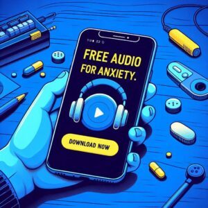 Hypnosis For Anxiety Attacks: Download Your Free Hypnosis Audio. A smartphone screen displaying a free hypnosis audio download for anxiety relief with a call to action to "Download Now" and "Take Control of Your Anxiety."