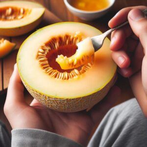 Galia Melon Health Benefits: Enjoying a slice of Galia melon for a refreshing and healthy snack.