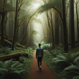 Ways Achieve Inner Peace: Engaging in mindful walking amidst lush greenery to calm the mind.
