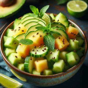 Kiwano Melon Health Benefits: Kiwano melon adding a pop of color and exotic taste to a salad.