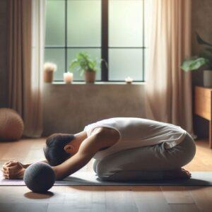 Yoga Poses Migraine Headaches: A person in Child's Pose (Balasana) offers relaxation and stress relief, helping to alleviate migraine symptoms naturally.