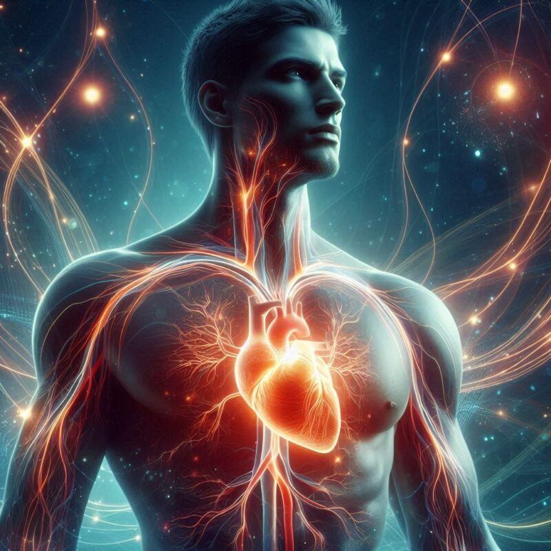 Stop Heart Attack Naturally: A glowing human heart with clear arteries, representing the benefits of natural heart health practices.