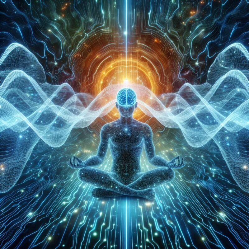 Meditation Chronic Pain Relief: Visualize the calming effects of meditation on brain waves and its powerful impact on reducing chronic pain perception.