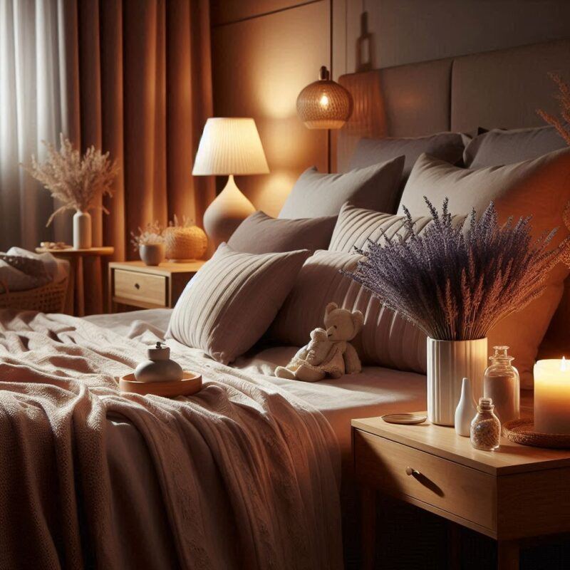 Yoga Pose Help Sleep: A serene bedroom setting with calming decor, promoting relaxation and a restful night's sleep.