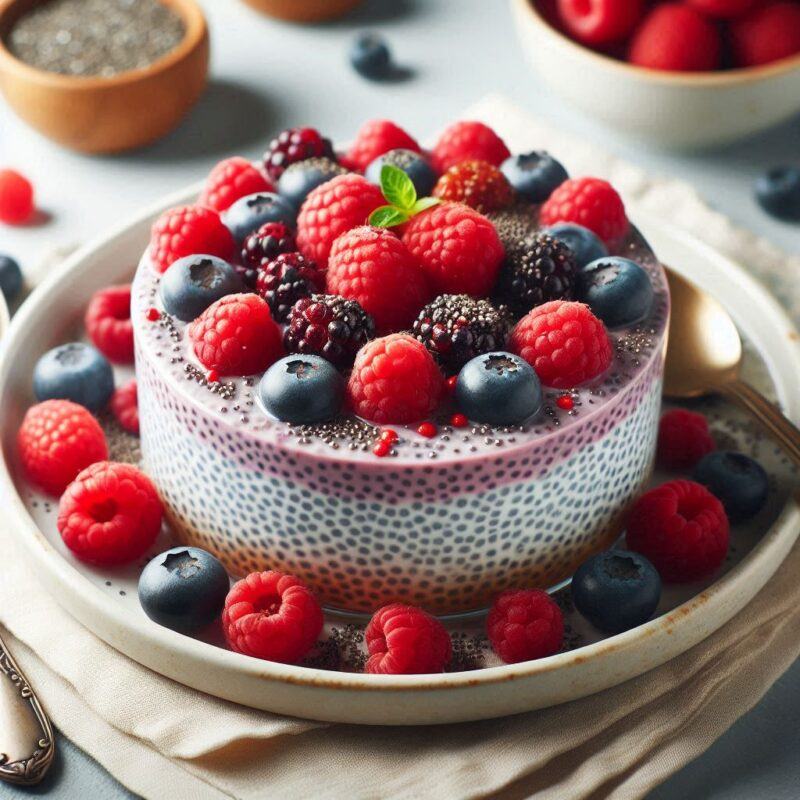 Foods Eat Prevent Acne: Antioxidant-rich berries and omega-3 packed chia seeds for acne-free skin.