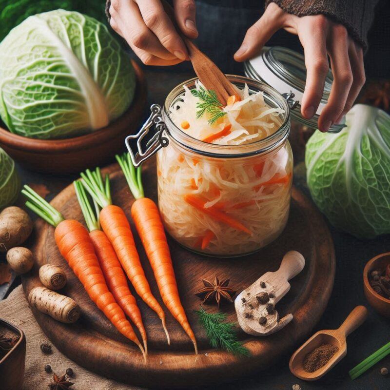 Fermented Foods Good Gut: Sauerkraut is packed with probiotics and fiber, promoting a balanced gut microbiome and improving digestive health.